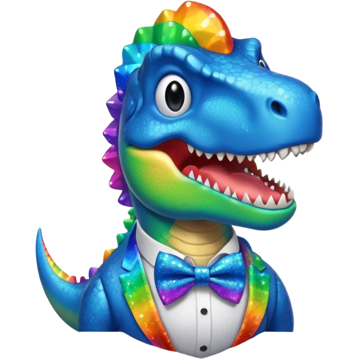 Rainbow T-Rex with a blue sparkle bow tie  emoji