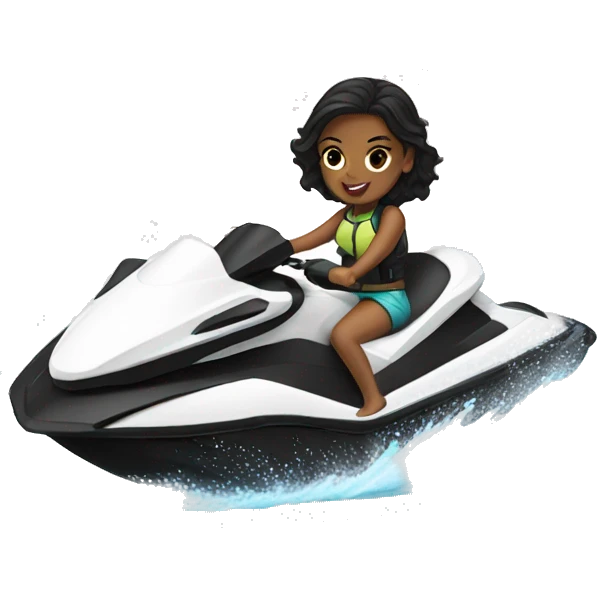 black haired girl white riding jet ski emoji