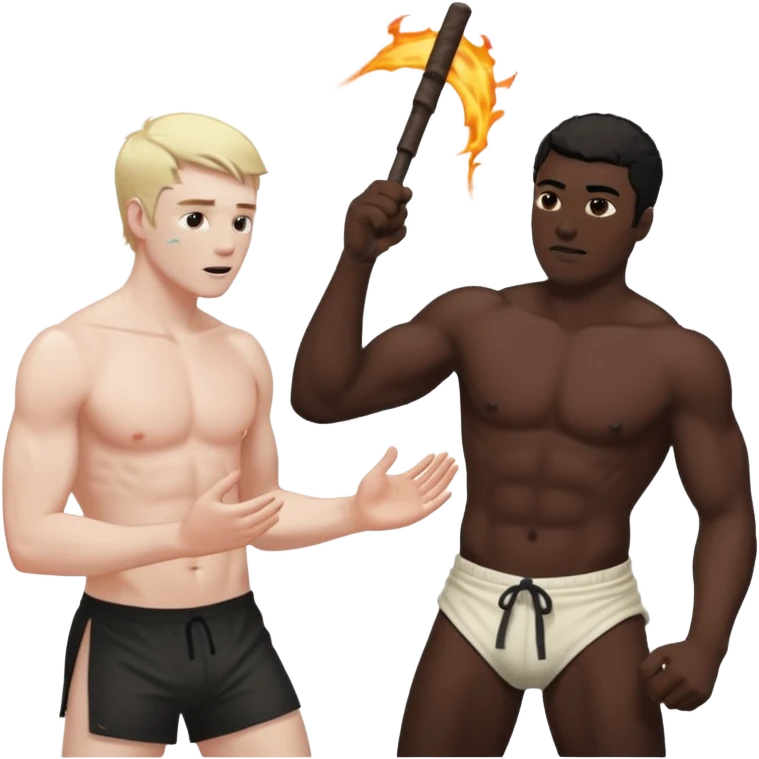 A white guy whipping a black guy emoji