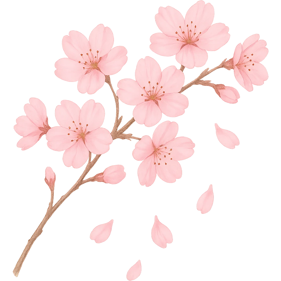 pink cherry blossom with falling petals, no background emoji