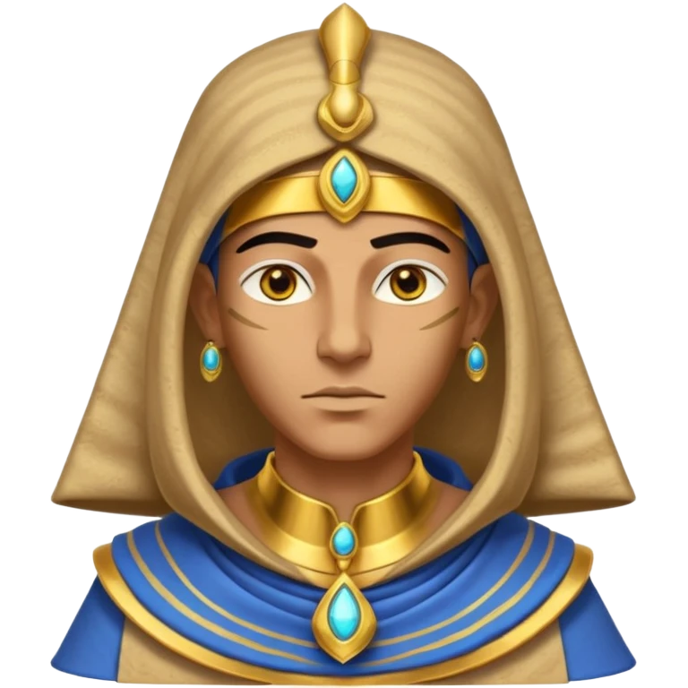 ancient pharaoh sand mage portrait, head and shoulders only, Egyptian-inspired hood collar, gold ornaments, mystical sand swirl, glowing eyes, 3D cartoon, mobile game icon style, clean background, no text, no watermark
 emoji