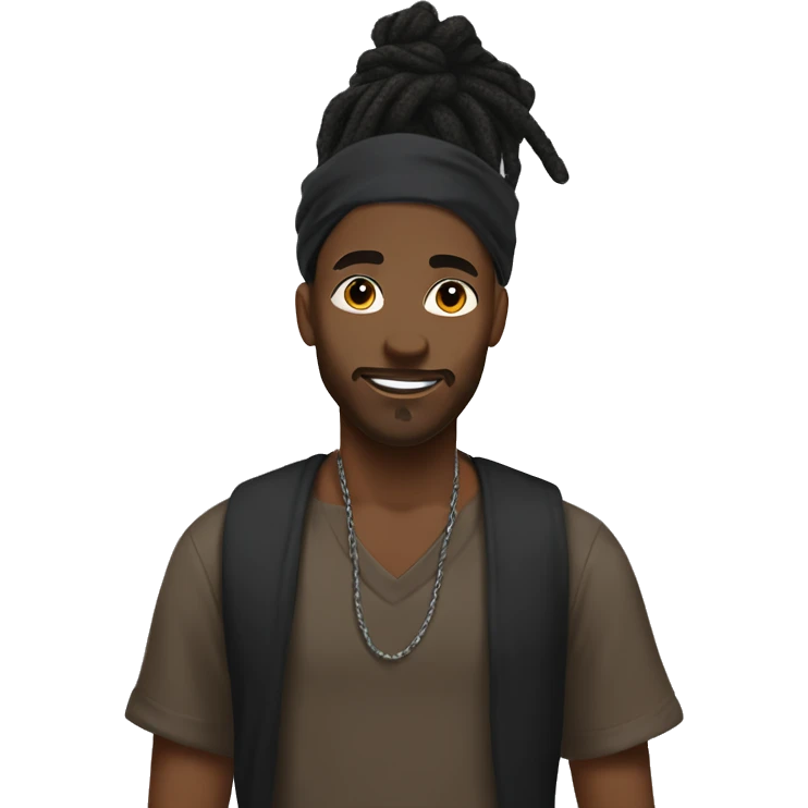 Black man with a dreadlock bun with a undercut with a black bandana on his head emoji