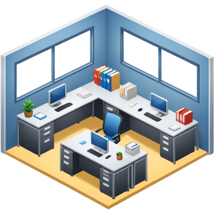 an office with several desks in an isometric style emoji