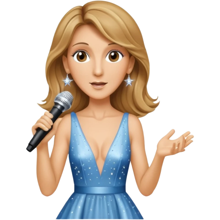 celin dion is singing, 2 hands holding mirco and twinkle dresss emoji