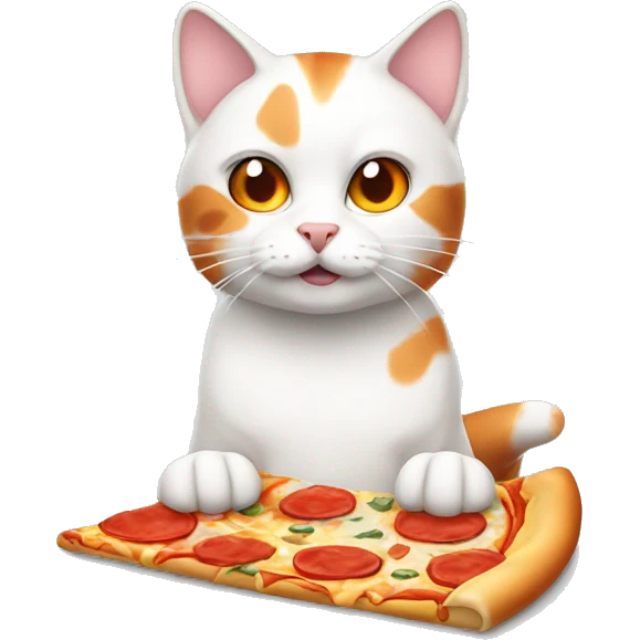 White and orange cat with pizza emoji