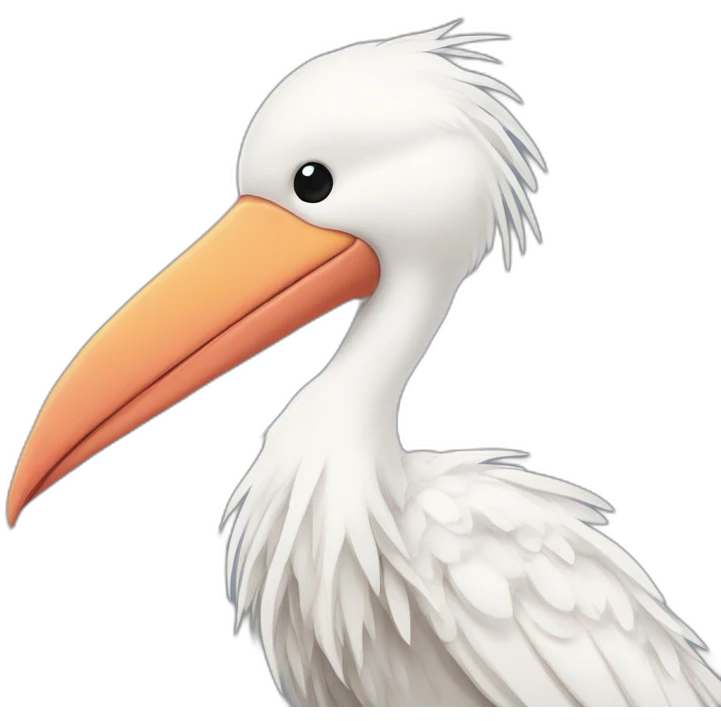  A big white stork carrying a bundle of cloth in its beak that has a cute white skinned baby face peeking out from it with black head emoji