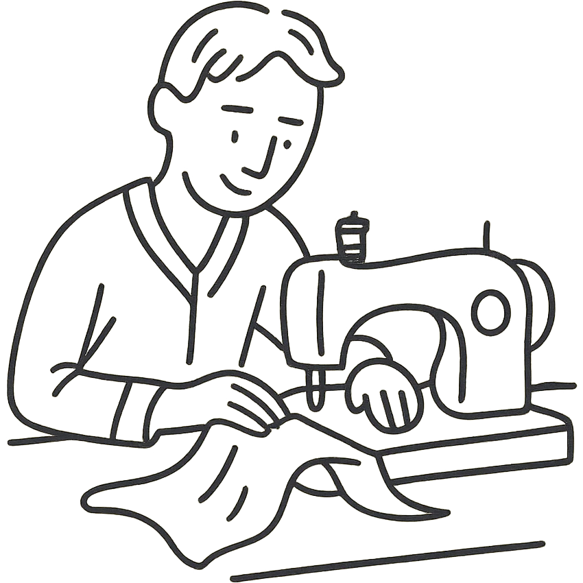 hand-drawn outlined icon of a tailor sewing, sketchy lines emoji