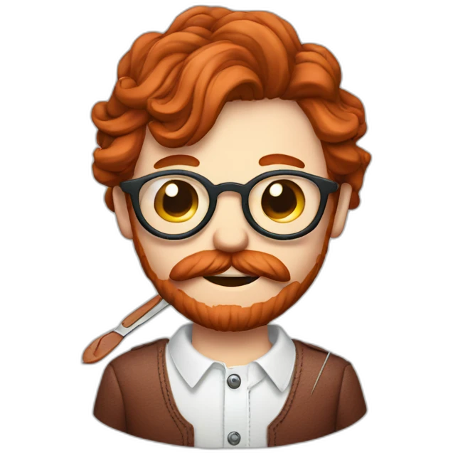 Red smooth haired man with beard and glasses hand sewing a saddle with needle and thread emoji