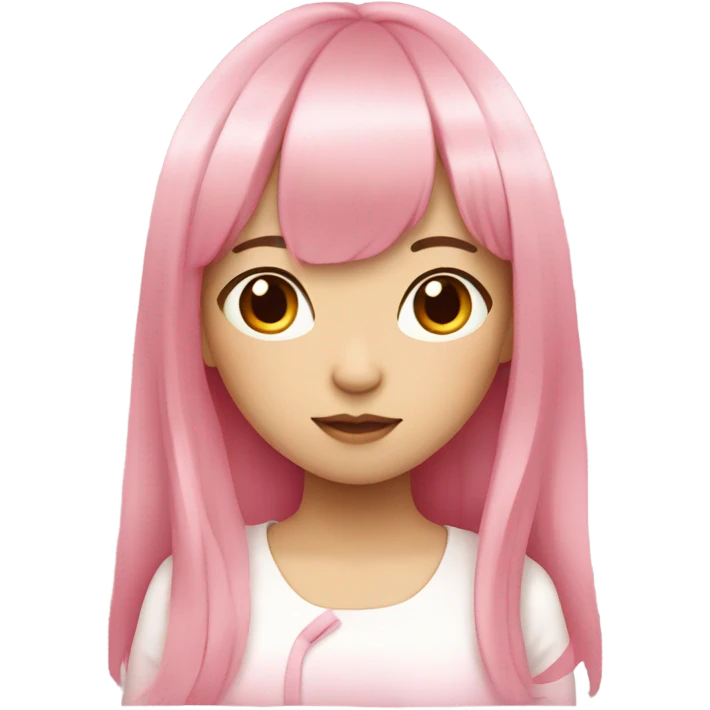 teenage Asian girl with long pink hair with bangs emoji