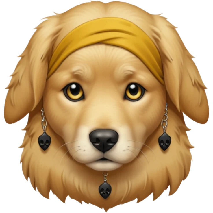 Sad golden retriever dog, depressed, emo, wearing goth accessories emoji