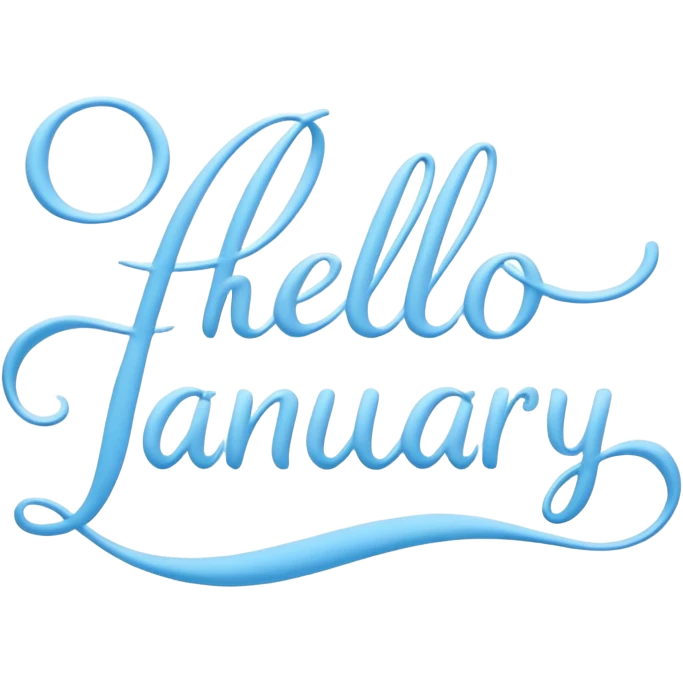 Light Blue “ hello January “ word in cursive emoji