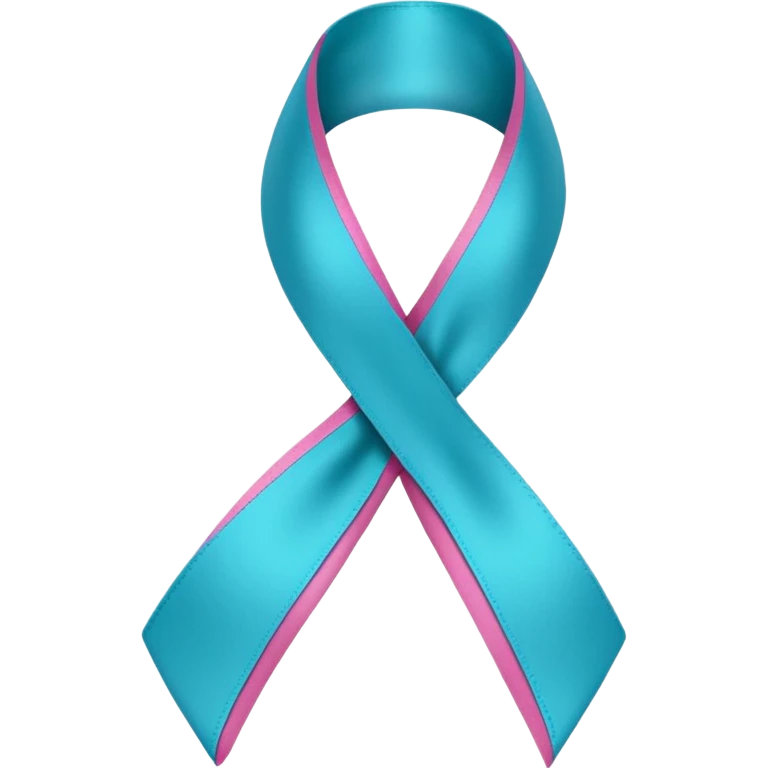 Thyroid cancer ribbon which has a blue strand, a pink strand and teal at the top where the ribbon crossed over emoji
