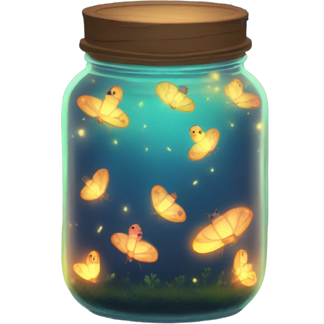 glowing jar filled with glowing fire flies studio ghibli style  emoji