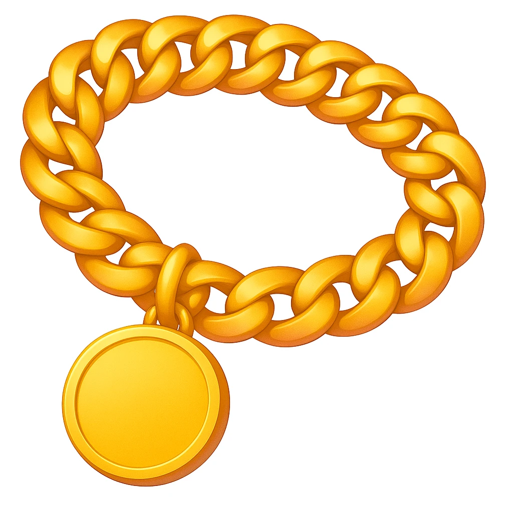 Keep the image exactly like the reference but make the circle pendant blank, in iOS emoji style. Add a slight blush to the chain. All other details and style should remain the same. emoji