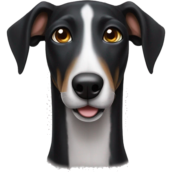 black hound dog greyhound with white chest and brown eyes emoji