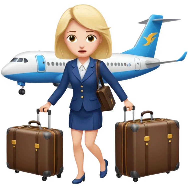 떠난 비행기와 많은 캐리어 때문에 우는 여자 emoji
