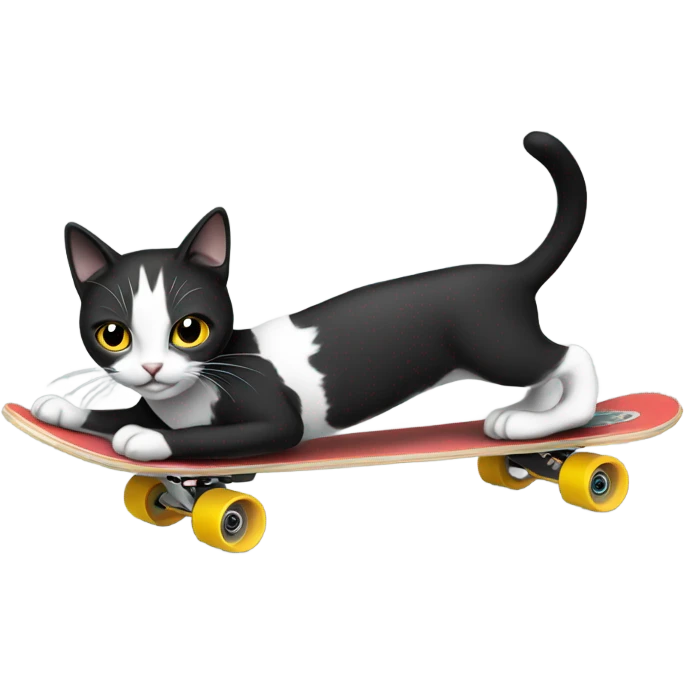 Black and white cat skateboarding  emoji