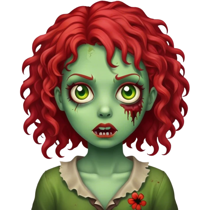 uma menina zumbi (pele verde) de cabelo cacheado vermelho emoji