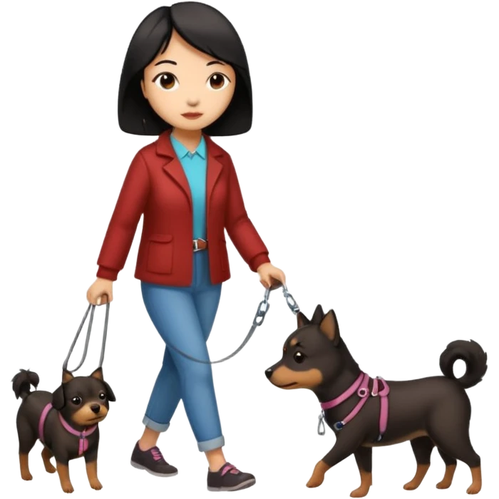 Chinese woman walking small brown dog emoji