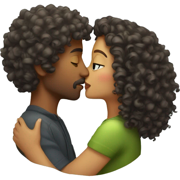 Girl with curly hair kissing man emoji