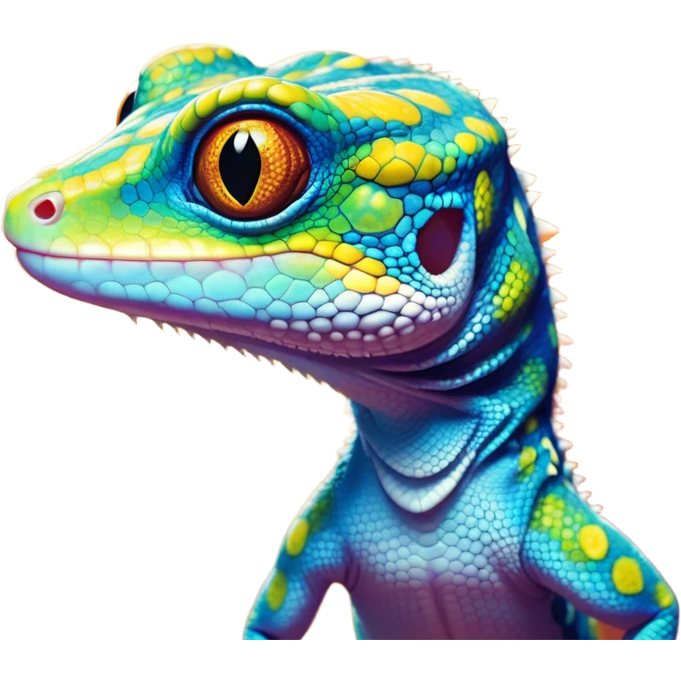 Cinematic Comical Gecko Portrait Emoji, Head tilted dramatically with an exaggeratedly shocked expression, featuring a compact, agile body with wide, comically expressive eyes and a quirky pattern of scales, Simplified yet hilariously expressive features, highly detailed, glowing with a slightly sassy tropical glow, high shine, dramatic yet playful, stylized with an air of quirky reptilian mischief, soft glowing outline, capturing the essence of a meme-worthy gecko that seems ready to scamper its way into viral fame! emoji