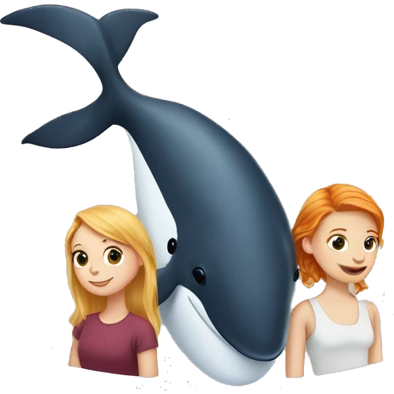 Whale sitting with  a ginger girl and a blonde girl  emoji