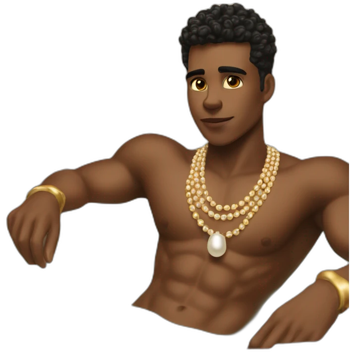 Posh-muscle-boy-pearl-necklace-in-golden-bathtub emoji