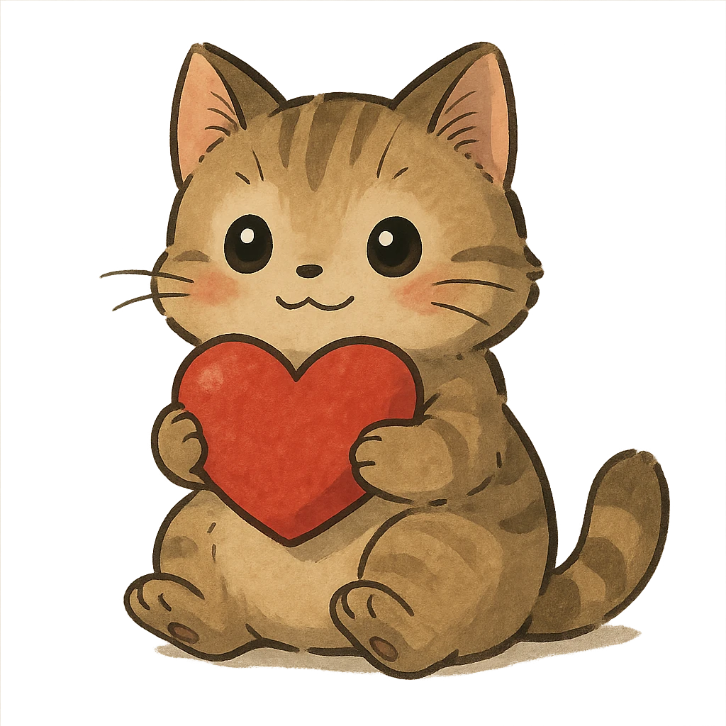 ghibli style cute cat with a heart emoji