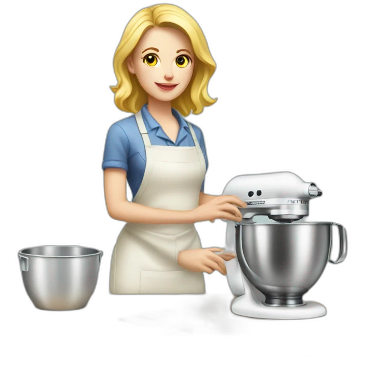 White woman confectioner in full length with a mixer emoji