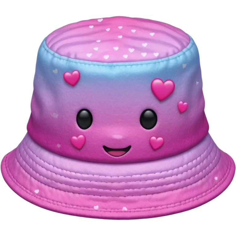 Pink ombre bucket hat with hearts and glitter emoji