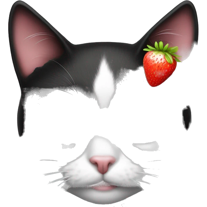 black and white cat with strawberry in the eyes emoji