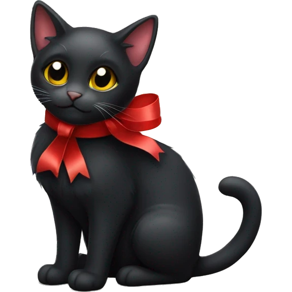 black cat with red ribbon  emoji
