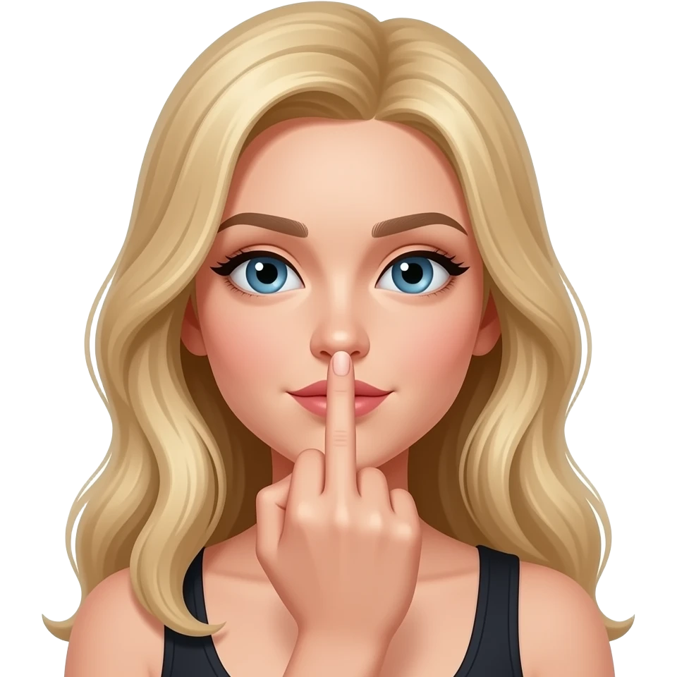 middlefinger on face on nose beautiful blonde girl turn  middlefinger to 2 o clock emoji