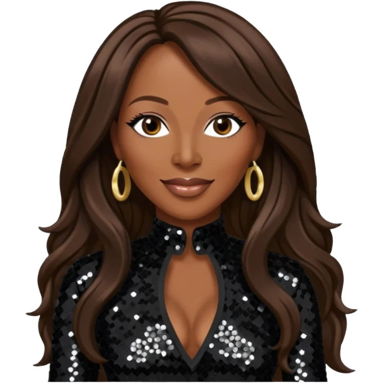 Yolanda Adams with long dark brown hair, black sequin outfit  emoji