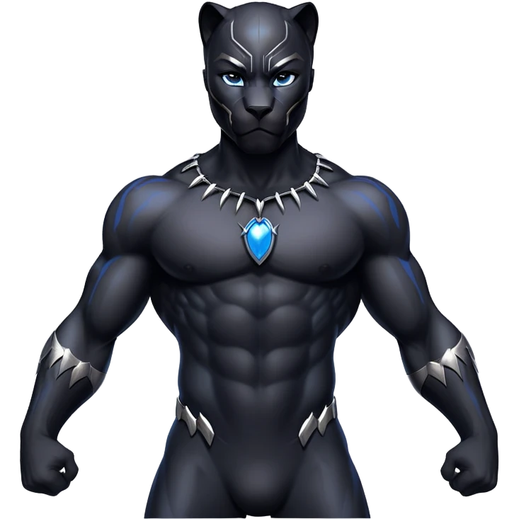 black panther with blue eyes and a man body emoji