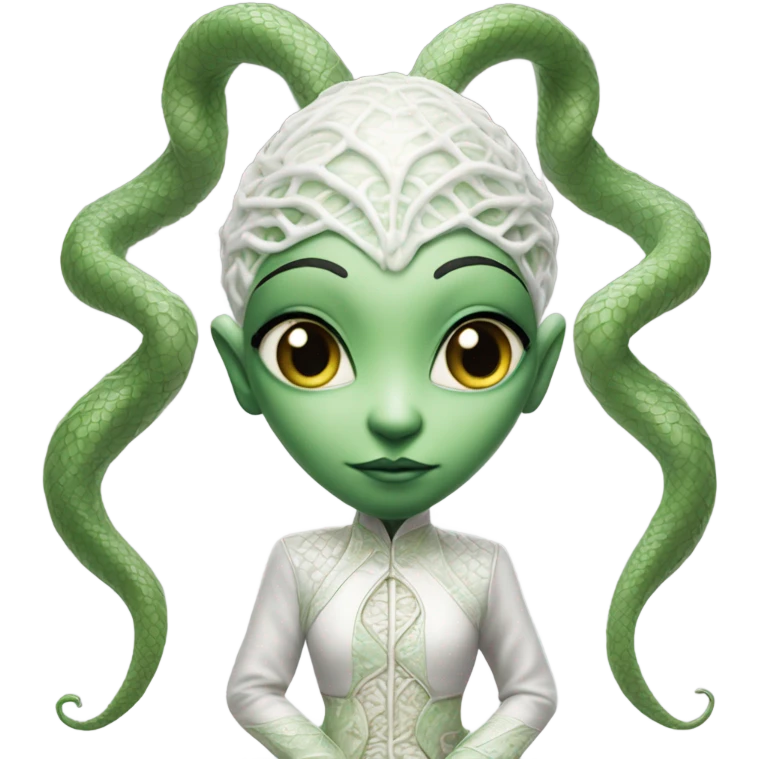 Photo realistic, alien female green,  on white china dragon infinite story emoji