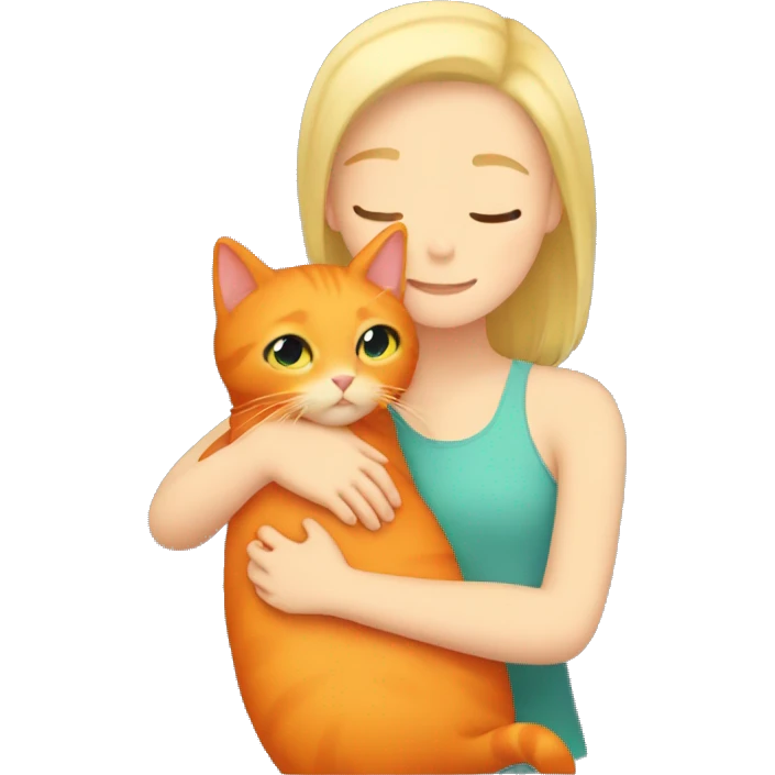 Blond girl hugging an orange cat in her arms emoji