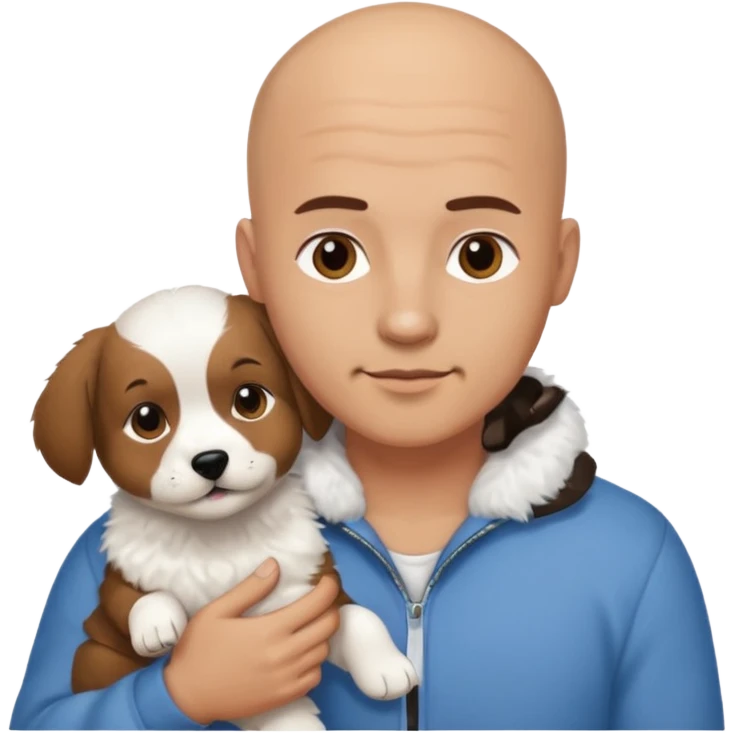 Bald guy, brunette and white puppy emoji