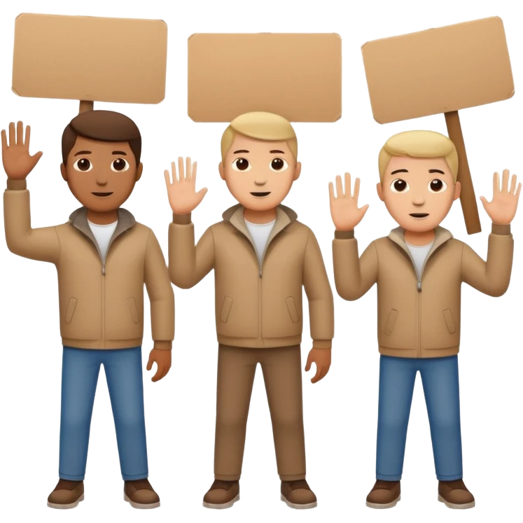 men with cardboard in hands stopping cars emoji