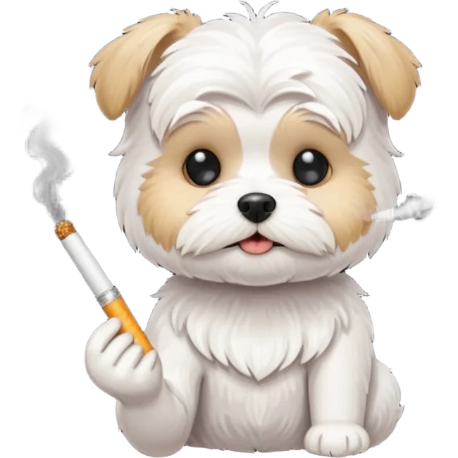 White morkie smoking cig emoji