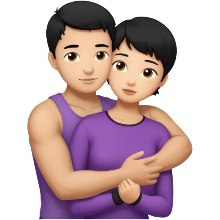 buff Asian Man black hair hugging girl with black pixie cut  emoji