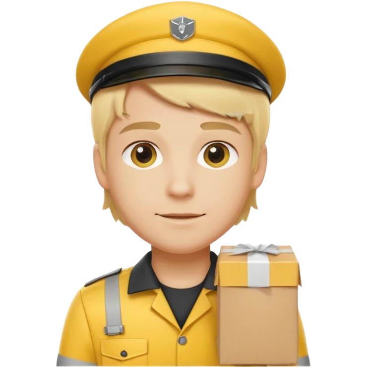 german delivery guy with yellow uniform and package with no hat emoji