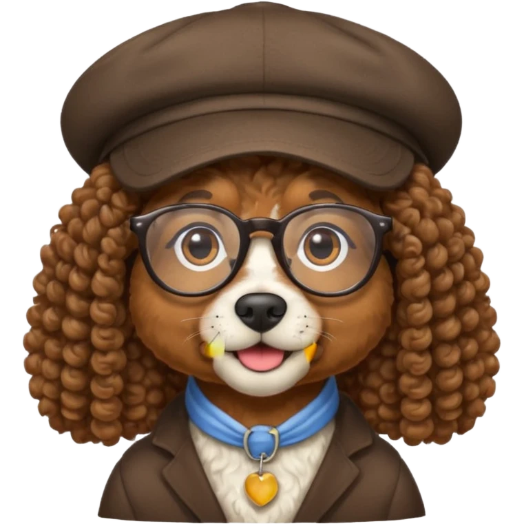hatted dog with glasses and curly hair emoji