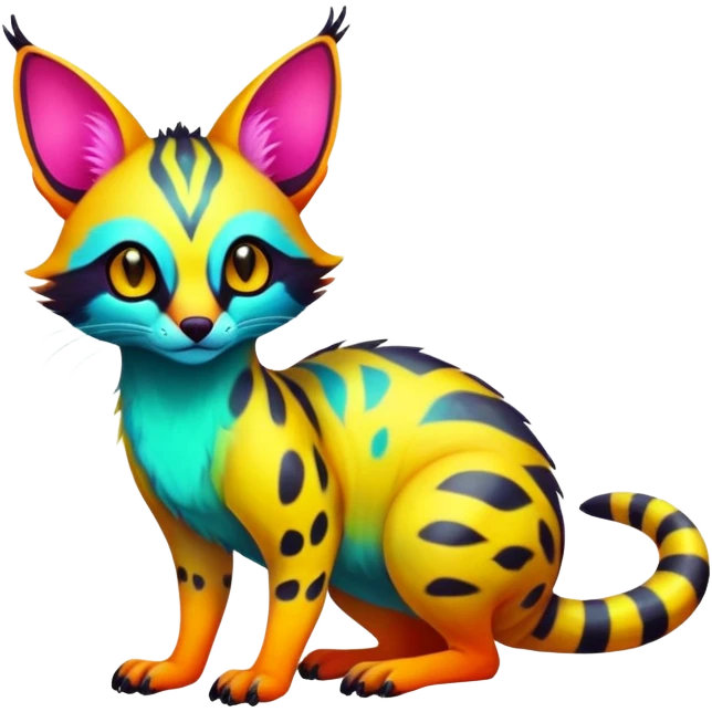 Exotic randomly colored colorful light cute lush neon-colored brightly colored Fakémon-Fionbri-Vernid-Genet-creature with markings (full body) emoji