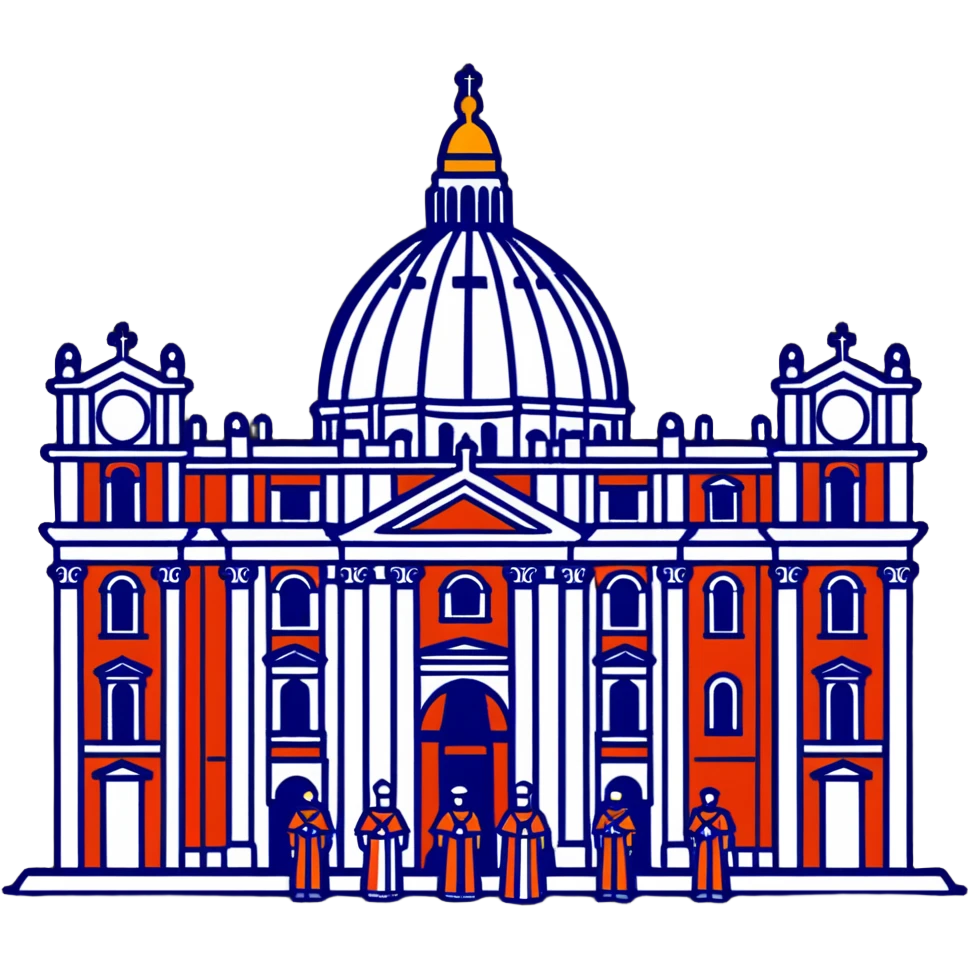 A solemn papal funeral scene with St. Peter's Basilica, Swiss Guards, and mourning cardinals emoji
