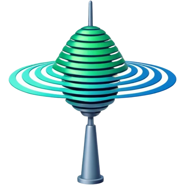 Minimalist emoji-style sticker of an old-school antenna with distorted, glitched signal waves. Clean icon style. emoji