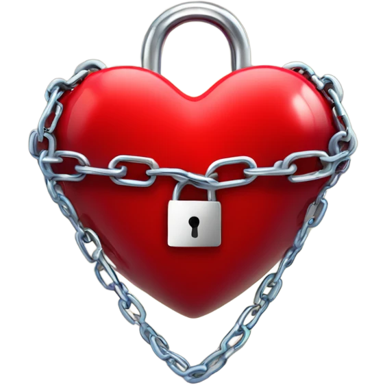 a  single red glossy heart, with a single chain and padlock wrapped around it emoji