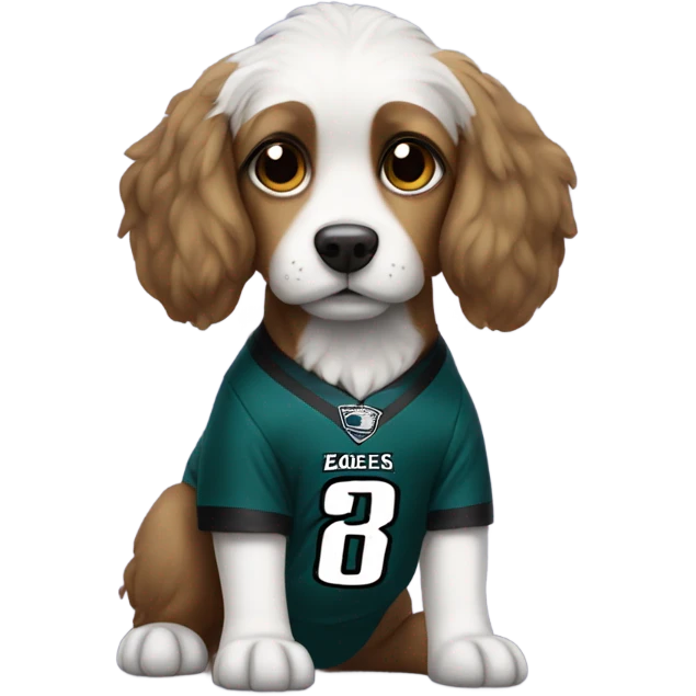 cute little dog wearing a eagles jersey  emoji