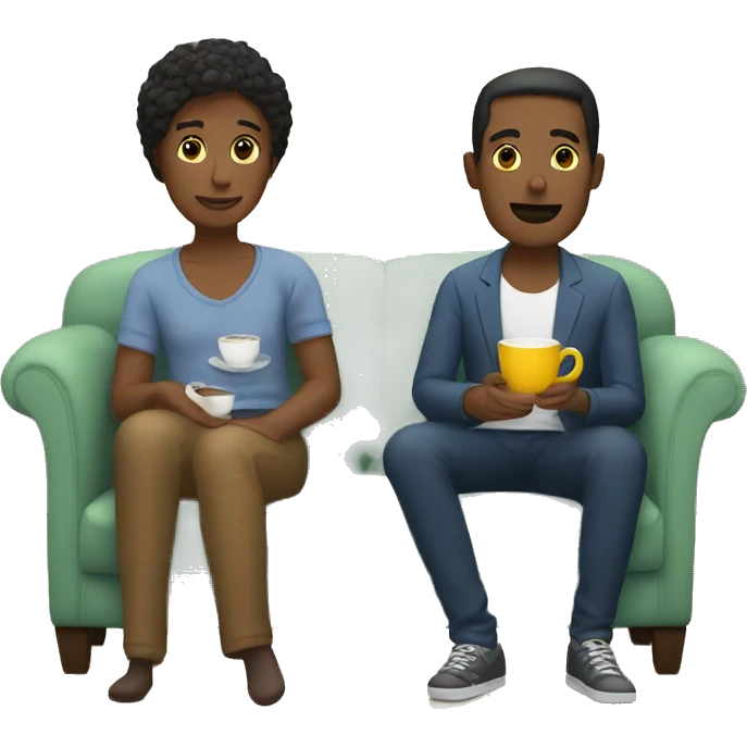 Couple sit in sofa and drink tea  emoji
