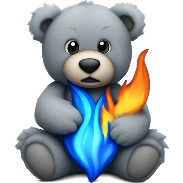 realistic-Daring-grey-teddy-bear-hugging-blue-flame emoji